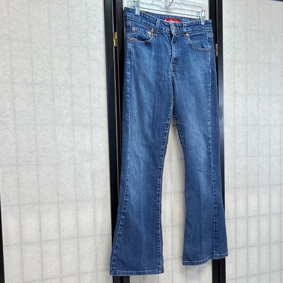 Levi’s 519 Low Rise Flare Jeans Faded Medium Wash Distressed Stretch Denim 7S - Picture 3 of 14